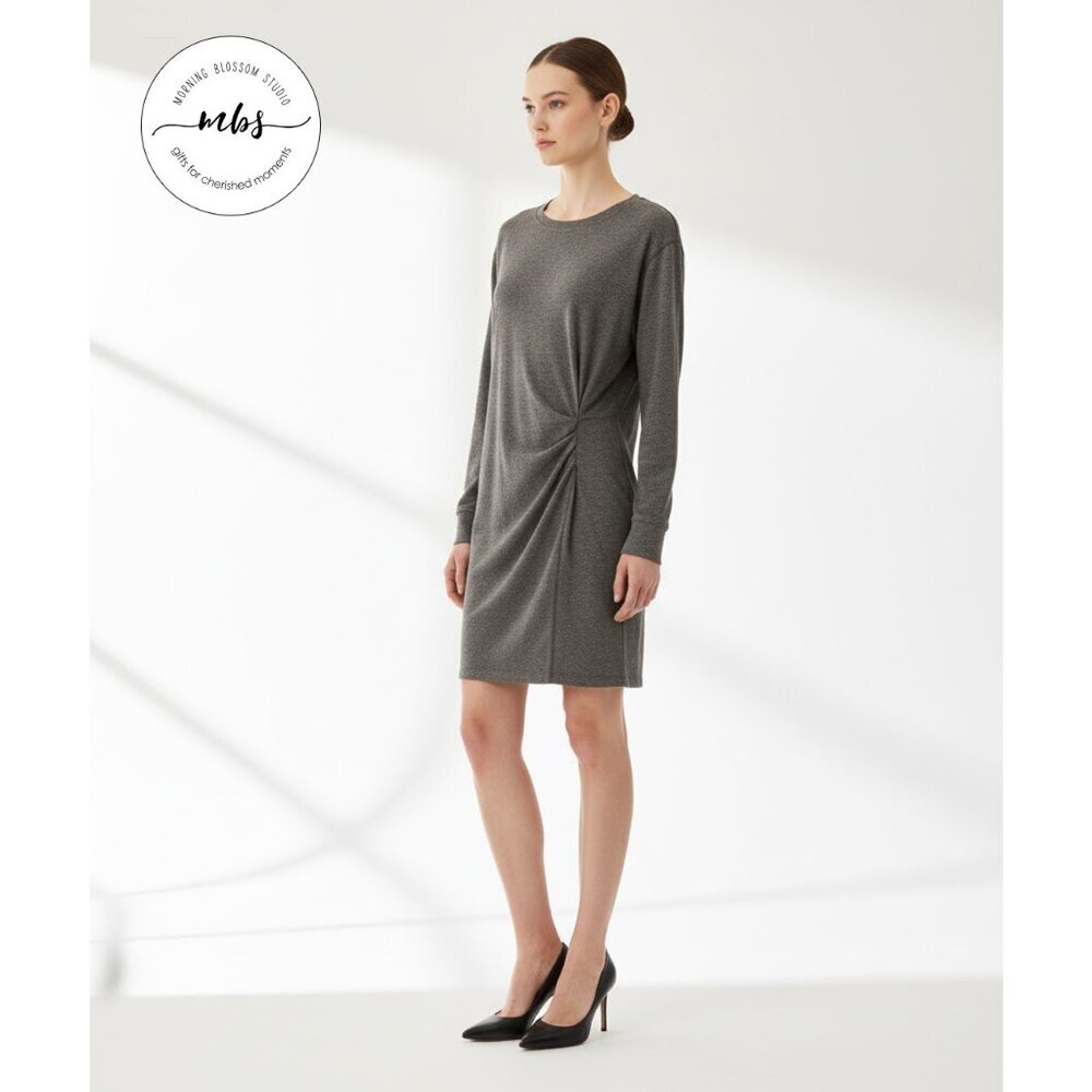 Cabi Put On Terry Pleated Side French Cotton Blend Mini Dress Grey Women‎ M